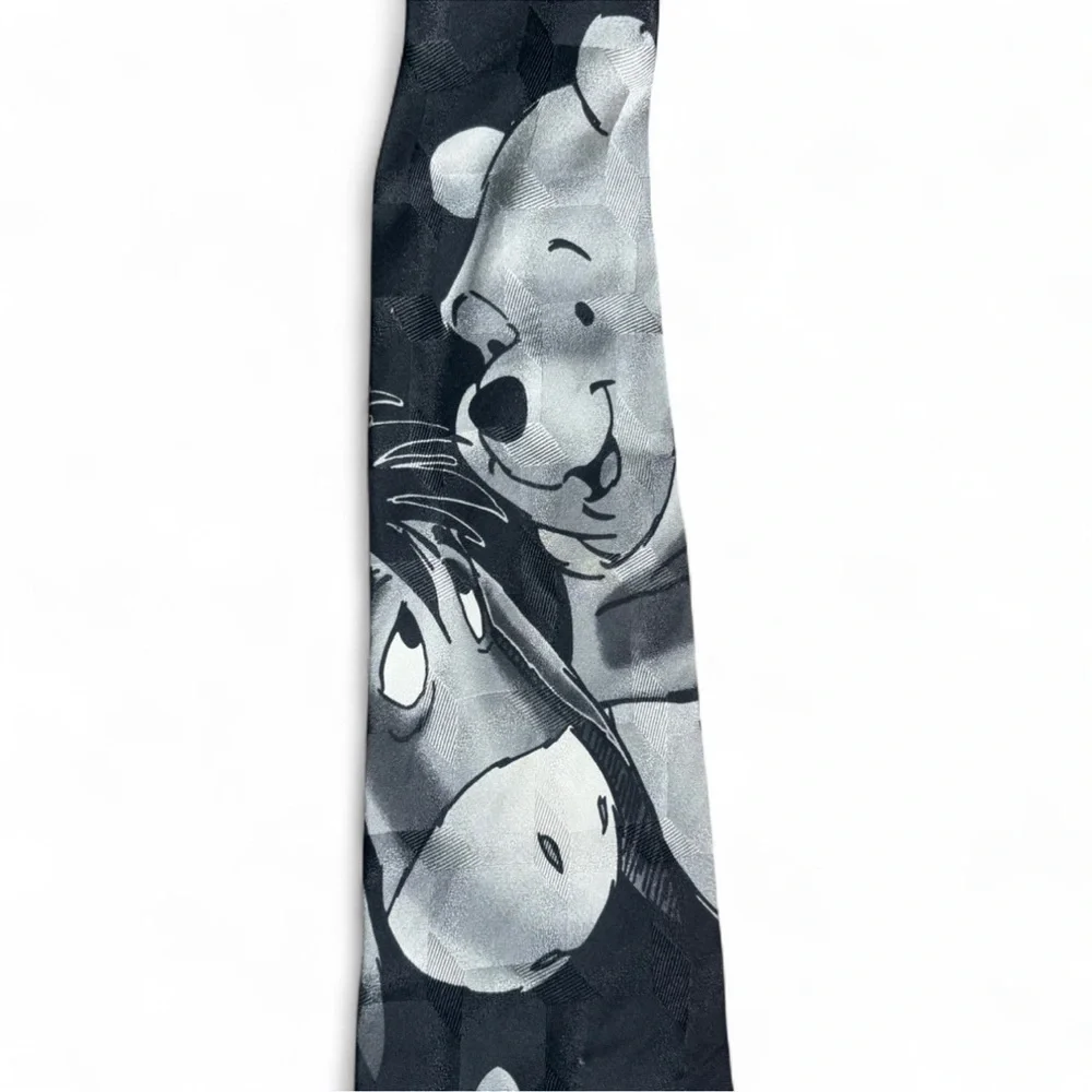 Vintage Disney Pooh Silk Tie Black & White Winnie the Pooh Tigger Eeyore
